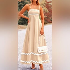 PrettyGarden Casual Flowy Cream Maxi Dress